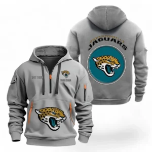 Athletic Half-Zip Hoodie, Team-Style Logo Print Hoodie Gift For Football Fans NFL041 - Gray