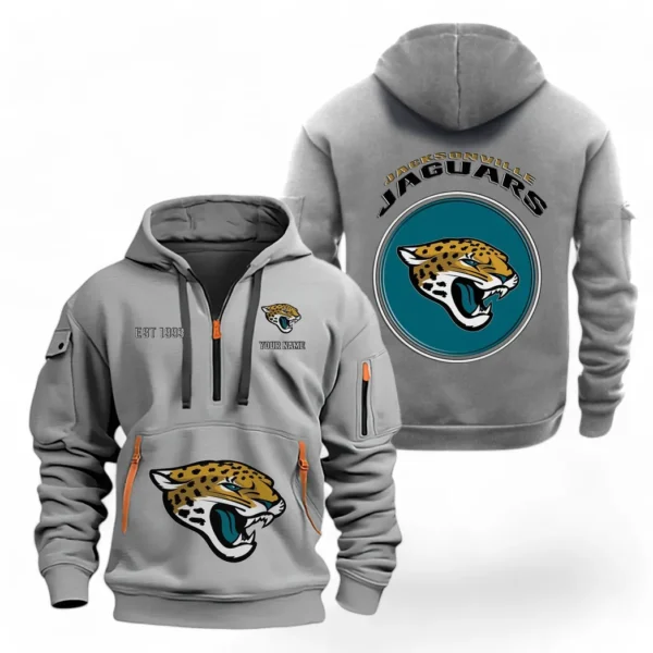Athletic Half-Zip Hoodie, Team-Style Logo Print Hoodie Gift For Football Fans NFL041 - Gray