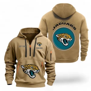 Casual Sports Hoodie Half Zipper, Modern Logo Detail Printing NFL041 - Khaki