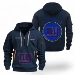 Lightweight Sports Hoodie Half Zipper, Unique Logo Print NFL041 - Navy