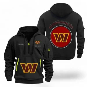 Street-Style Hoodie Half Zipper, Modern Sports Logo NFL041 - Black