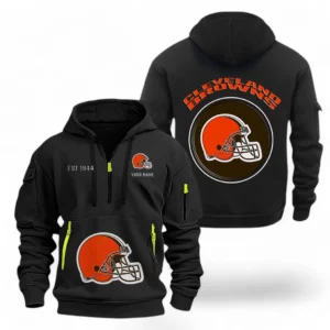 Casual Sports Hoodie Half Zipper, Modern Logo Detail Printing NFL041 - Black