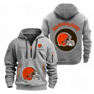 Urban Streetwear Hoodie, Half-Zip with Exclusive Logo NFL041 - Gray