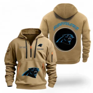 Street-Style Hoodie Half Zipper, Modern Sports Logo NFL041 - Khaki