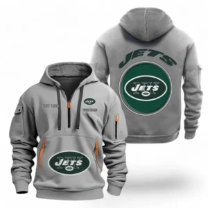 Athletic Half-Zip Hoodie, Team-Style Logo Print Hoodie Gift For Football Fans NFL041 - Gray