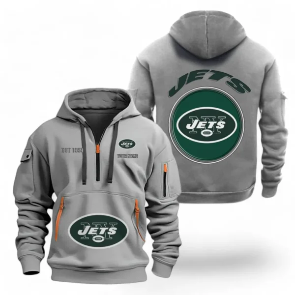 Athletic Half-Zip Hoodie, Team-Style Logo Print Hoodie Gift For Football Fans NFL041 - Gray