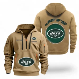 Casual Sports Hoodie Half Zipper, Modern Logo Detail Printing NFL041 - Khaki