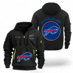 Street-Style Hoodie Half Zipper, Modern Sports Logo NFL041 - Black