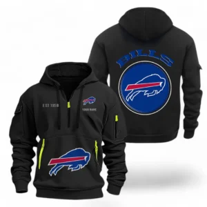 Street-Style Hoodie Half Zipper, Modern Sports Logo NFL041 - Black