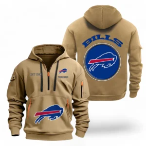 Fan Gift Hoodie Half Zipper, Sports-Inspired Logo Design NFL041 - Khaki
