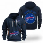 Athletic Half-Zip Hoodie, Team-Style Logo Print Hoodie Gift For Football Fans NFL041 - Navy