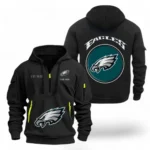 Casual Sports Hoodie Half Zipper, Modern Logo Detail Printing NFL041 - Black