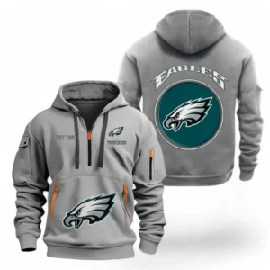 Urban Streetwear Hoodie, Half-Zip with Exclusive Logo NFL041 - Gray