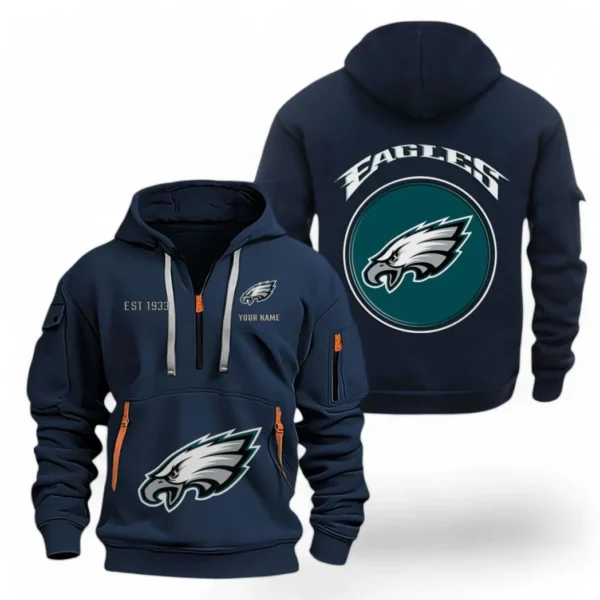 Everyday Hoodie Half Zipper, Athletic-Inspired Logo NFL041 - Navy