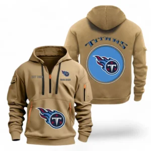 Street-Style Hoodie Half Zipper, Modern Sports Logo NFL041 - Khaki