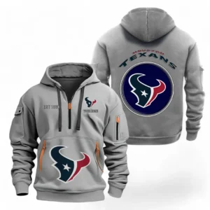 Athletic Half-Zip Hoodie, Team-Style Logo Print Hoodie Gift For Football Fans NFL041 - Gray