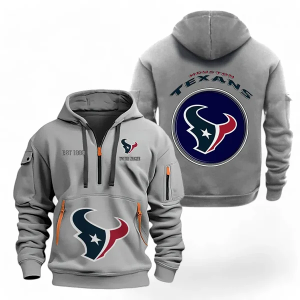 Athletic Half-Zip Hoodie, Team-Style Logo Print Hoodie Gift For Football Fans NFL041 - Gray