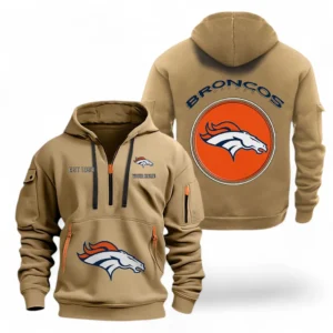 Outdoor Half-Zip Hoodie, Team Spirit Logo Design NFL041 - Khaki