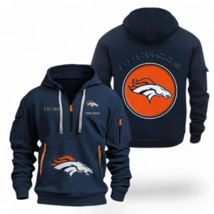 Lightweight Sports Hoodie Half Zipper, Unique Logo Print NFL041 - Navy