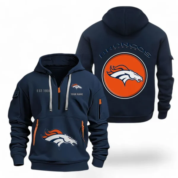 Lightweight Sports Hoodie Half Zipper, Unique Logo Print NFL041 - Navy