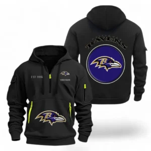 Street-Style Hoodie Half Zipper, Modern Sports Logo NFL041 - Black
