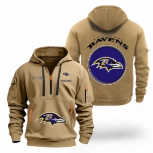 Fan Gift Hoodie Half Zipper, Sports-Inspired Logo Design NFL041 - Khaki