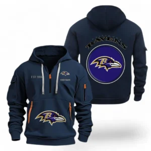 Athletic Half-Zip Hoodie, Team-Style Logo Print Hoodie Gift For Football Fans NFL041 - Navy