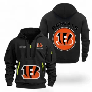 Casual Sports Hoodie Half Zipper, Modern Logo Detail Printing NFL041 - Black