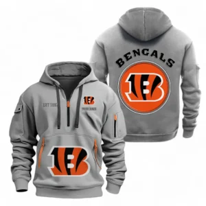 Urban Streetwear Hoodie, Half-Zip with Exclusive Logo NFL041 - Gray