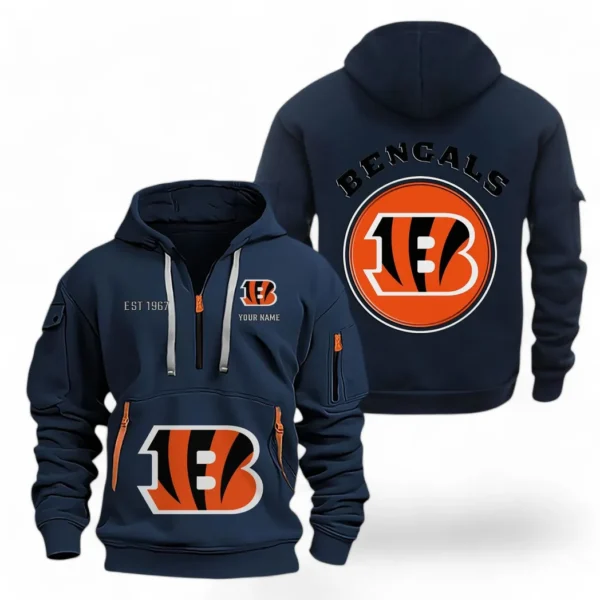 Everyday Hoodie Half Zipper, Athletic-Inspired Logo NFL041 - Navy
