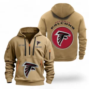 Street-Style Hoodie Half Zipper, Modern Sports Logo NFL041 - Khaki