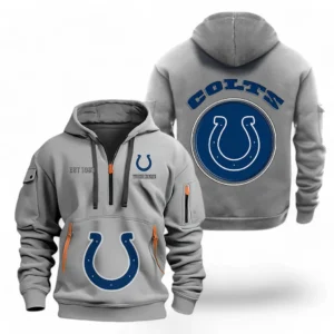 Athletic Half-Zip Hoodie, Team-Style Logo Print Hoodie Gift For Football Fans NFL041 - Gray