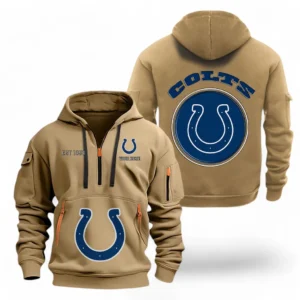 Casual Sports Hoodie Half Zipper, Modern Logo Detail Printing NFL041 - Khaki
