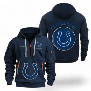 Urban Streetwear Hoodie, Half-Zip with Exclusive Logo NFL041 - Navy