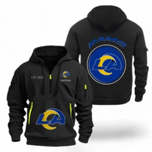 Street-Style Hoodie Half Zipper, Modern Sports Logo NFL041 - Black