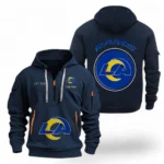 Athletic Half-Zip Hoodie, Team-Style Logo Print Hoodie Gift For Football Fans NFL041 - Navy