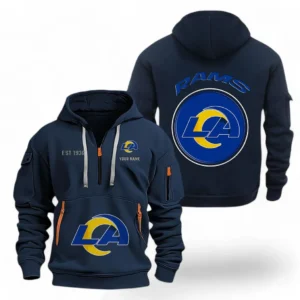 Athletic Half-Zip Hoodie, Team-Style Logo Print Hoodie Gift For Football Fans NFL041 - Navy