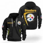 Fan Gift Hoodie Half Zipper, Sports-Inspired Logo Design NFL061 - Black