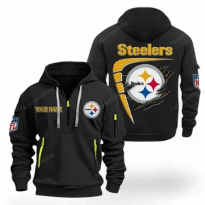 Fan Gift Hoodie Half Zipper, Sports-Inspired Logo Design NFL061 - Black