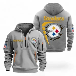 Athletic Half-Zip Hoodie, Team-Style Logo Print Hoodie Gift For Football Fans NFL061 - Gray