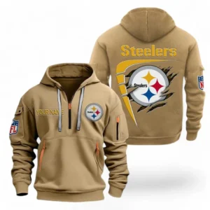Casual Sports Hoodie Half Zipper, Modern Logo Detail Printing NFL061 - Khaki
