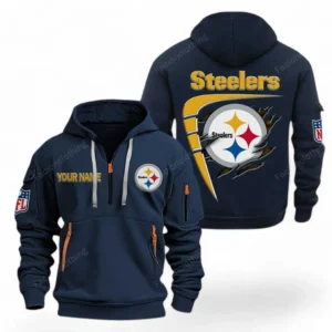 Urban Streetwear Hoodie, Half-Zip with Exclusive Logo NFL061 - Navy