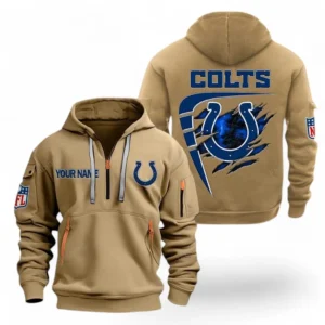 Outdoor Half-Zip Hoodie, Team Spirit Logo Design NFL061 - Khaki
