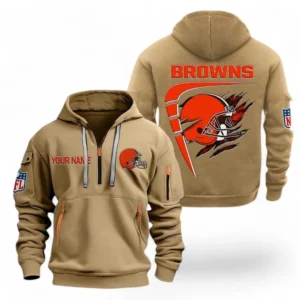 Fan Gift Hoodie Half Zipper, Sports-Inspired Logo Design NFL061 - Khaki