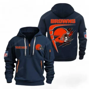 Athletic Half-Zip Hoodie, Team-Style Logo Print Hoodie Gift For Football Fans NFL061 - Navy