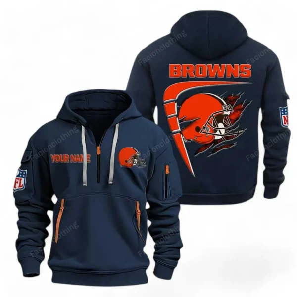 Athletic Half-Zip Hoodie, Team-Style Logo Print Hoodie Gift For Football Fans NFL061 - Navy