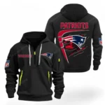 Casual Sports Hoodie Half Zipper, Modern Logo Detail Printing NFL061 - Black