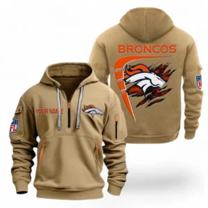 Street-Style Hoodie Half Zipper, Modern Sports Logo NFL061 - Khaki