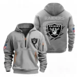 Athletic Half-Zip Hoodie, Team-Style Logo Print Hoodie Gift For Football Fans NFL061 - Gray