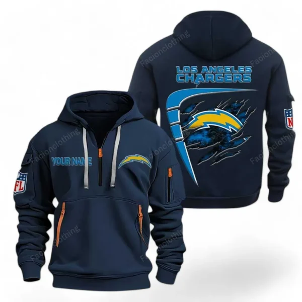 Lightweight Sports Hoodie Half Zipper, Unique Logo Print NFL061 - Navy